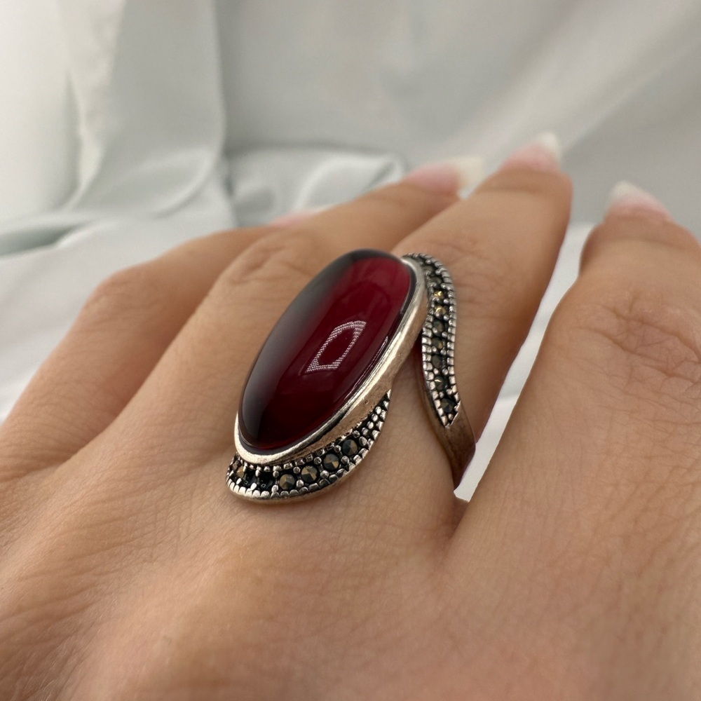 Vintage antique adjustable Red Stone Silver Ring